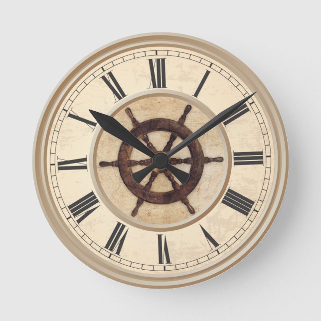 Vintager Holzhammer Runde Wanduhr (Vorderseite)