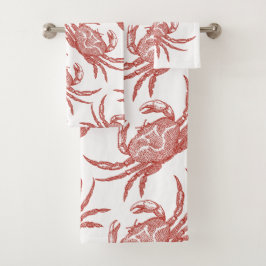 Vintager Holzschnitt Roter Krebs Badhandtuch Set