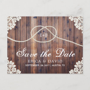 Vintager Holzschuppen Herz Knot Save the Date Ankündigungspostkarte