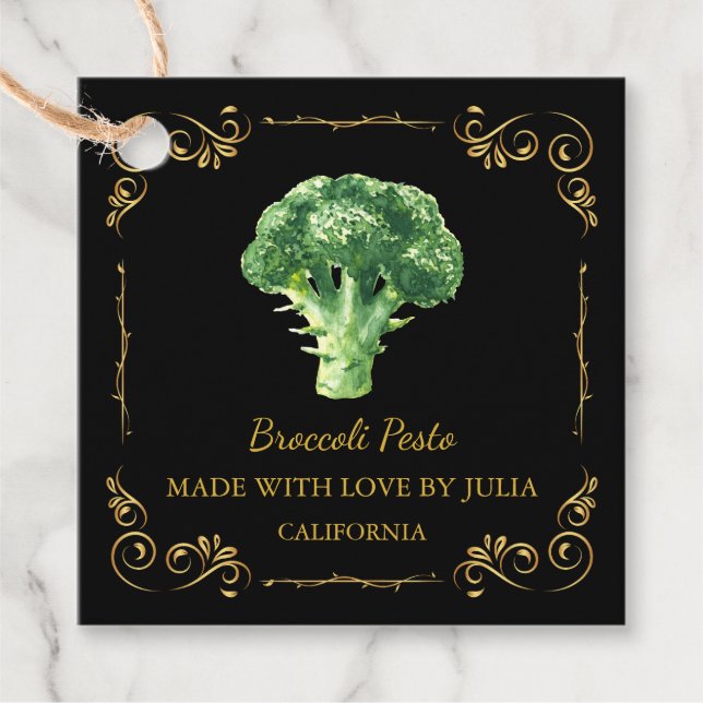 Vintager Homemade Broccoli Pesto Square Hang Tag Geschenkanhänger (Vorderseite)
