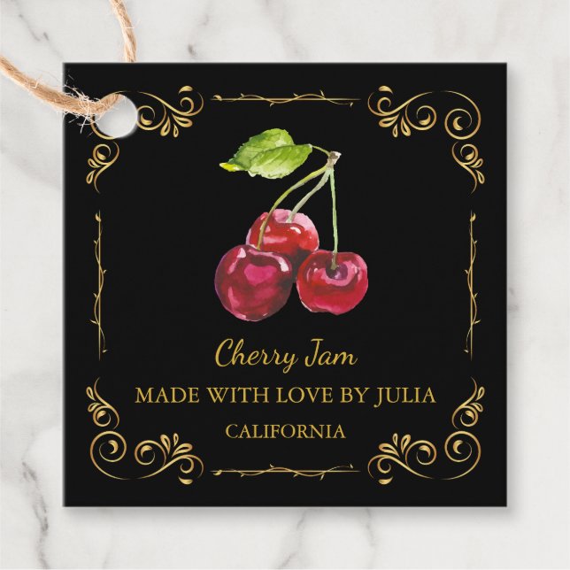 Vintager Homemade Cherry Jam Square Hang Tag Geschenkanhänger (Vorderseite)