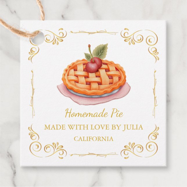Vintager Homemade Pie Square Hang Tag Geschenkanhänger (Vorderseite)