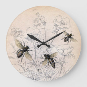 Vintager Honig-Bienen-Kunst-Druck Große Wanduhr