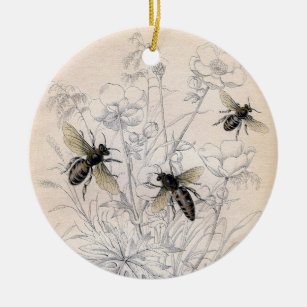 Vintager Honig-Bienen-Kunst-Druck Keramik Ornament