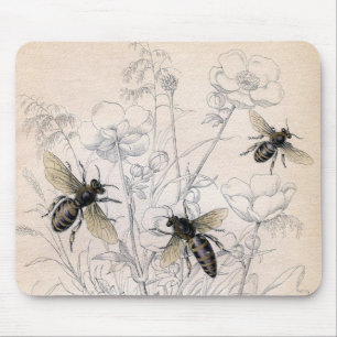 Vintager Honig-Bienen-Kunst-Druck Mousepad