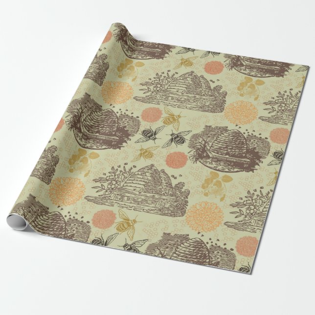 Vintager Honigbienenstock Geschenkpapier (Ungerollt)