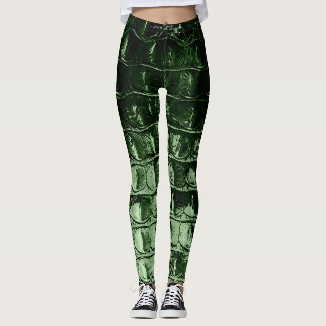 VINTAGER "HORNBACK" ALLIGATORledernes KIEFERN-GRÜN Leggings (Vorderseite)