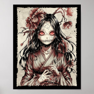Vintager Horror Anime Girl Manga Japanisch Creepy  Poster