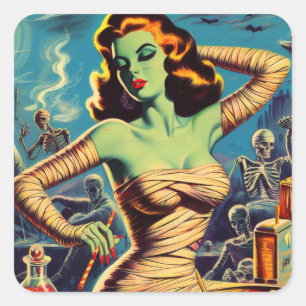 Vintager Horror Mummy Girl Quadratischer Aufkleber