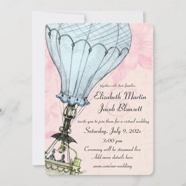 Vintager Hot Air Ballon Virtual Wedding Einladung (Vorderseite)