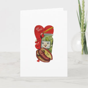 Vintager Hot Dog und Pickle Valentine Feiertagskarte