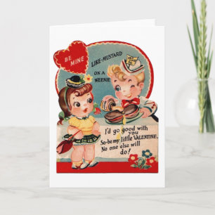 Vintager Hot Dog und Senf Valentine Feiertagskarte