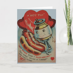 Vintager Hot Dog und Senf Valentine Feiertagskarte