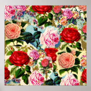 Vintager hübscher Chic-BlumenRosen-Garten-Collage Poster