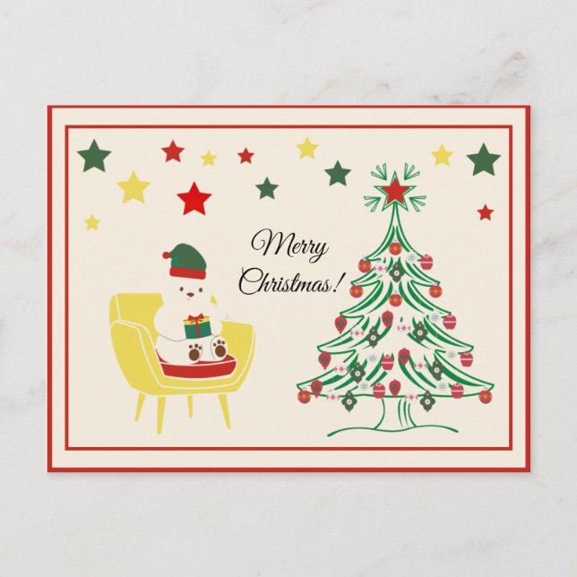 Vintager Hübscher Weißteddybär Frohe Weihnachten (Vorderseite)