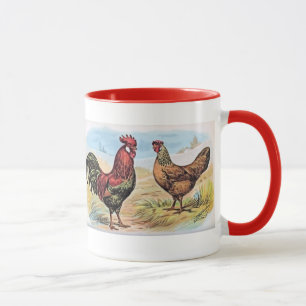 Vintager Huhn-Druck-Hahn und Henne Tasse
