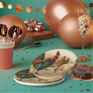 Vintager Huhnhahn irgendeine Zweck-Partyplatte Pappteller