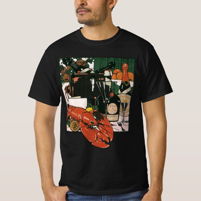Vintager Hummer Champagner; Extravagantes elegante T-Shirt (Vorderseite)