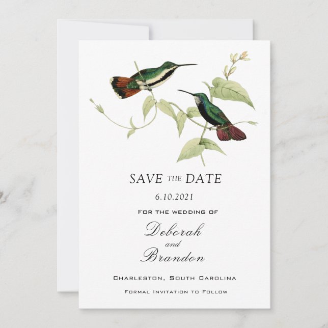 Vintager Humming-Bird-Hochzeitstag speichern Save The Date (Vorderseite)