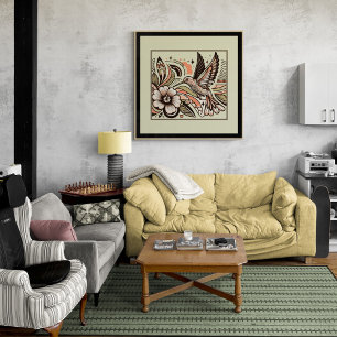 Vintager Hummingbird & Blogs Art Print Poster