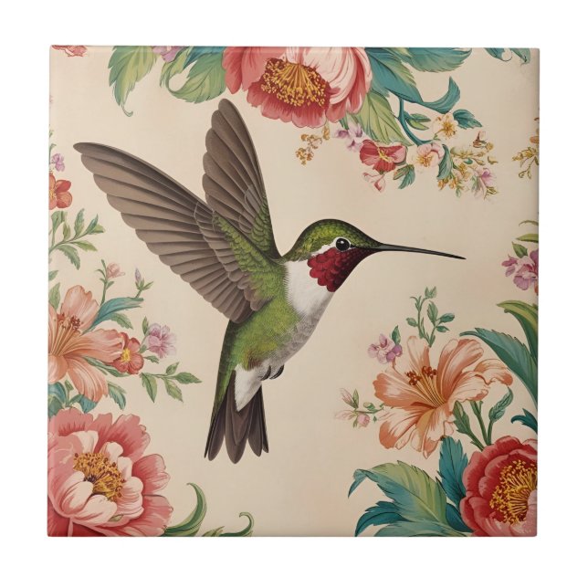Vintager Hummingvogel Fliese (Vorderseite)