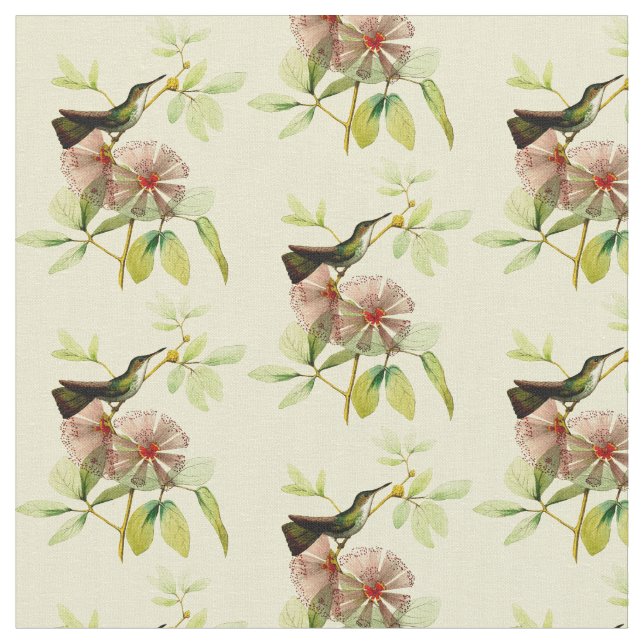 Vintager Hummingvogel mit Blume Stoff (Nahaufnahme)
