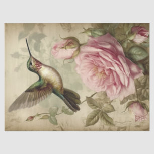 Vintager Hummingvogel und rosa Rosen Seidenpapier