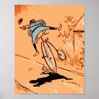 Vintager humorvoller Mensch Fahrradfahrer Fall Kat Poster