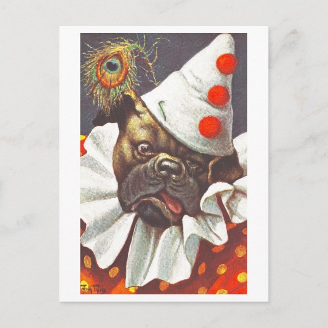 Vintager Hund als Clown-Postkarte verkleidet Postkarte (Vorderseite)