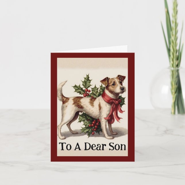 Vintager Hund mit Holliday Card Feiertagskarte (Vorderseite)