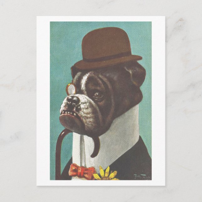 Vintager Hund mit Hut und Monocle Postkarte (Vorderseite)