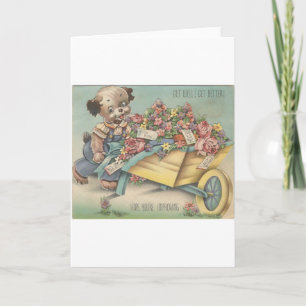 Vintager Hund mit Rollkarren Karte