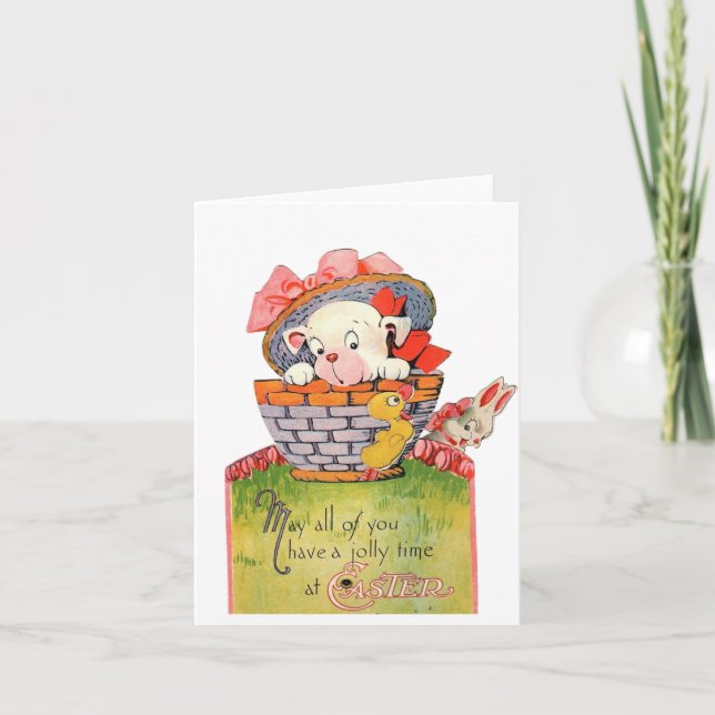 Vintager Hund zu Ostern Karte (Vorderseite)