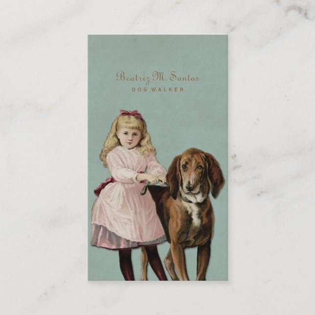 Vintager Hundegehendes niedliches Mädchen-cooles Visitenkarte (Vorderseite)