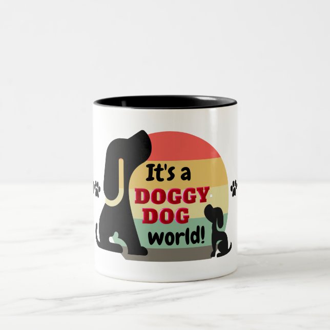 Vintager Hundewelpen Zweifarbige Tasse (Mittel)