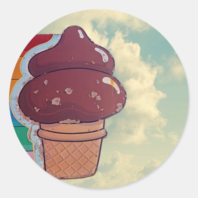 Vintager Ice Creme Cone-Beschriftungsschild Runder Aufkleber (Vorderseite)