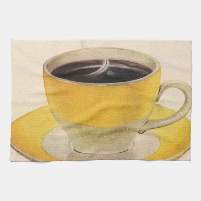 Vintager Illustrationskaffee im Gelben Cup Geschirrtuch (Horizontal)