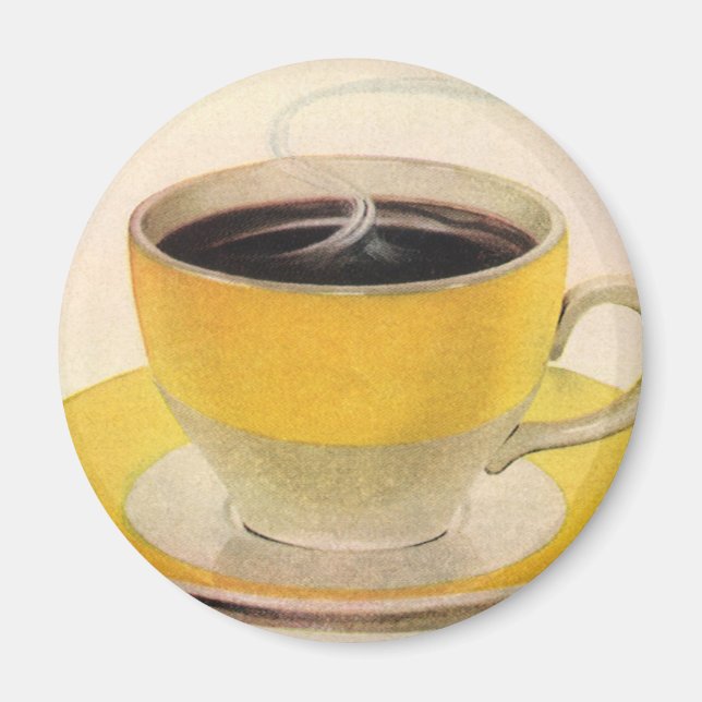 Vintager Illustrationskaffee im Gelben Cup Magnet (Vorne)