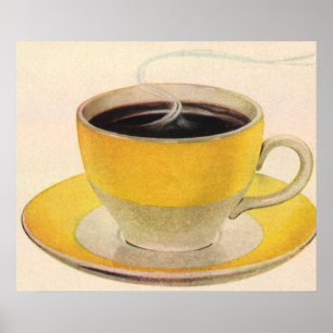 Vintager Illustrationskaffee im Gelben Cup Poster