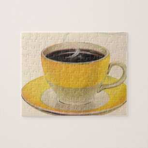 Vintager Illustrationskaffee im Gelben Cup Puzzle