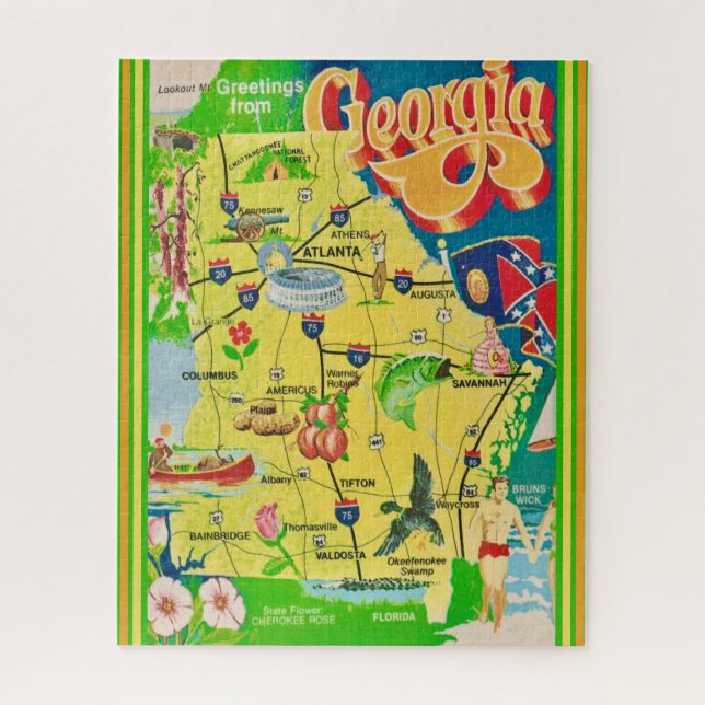 Vintager Illustrierter Georgienplan Puzzle (Vertikal)