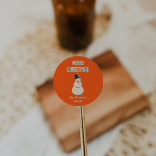 Vintager Illustrierter Red Snowman Frohe Weihnacht Runder Aufkleber