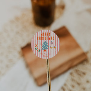 Vintager Illustrierter Weihnachtsfest Runder Aufkleber