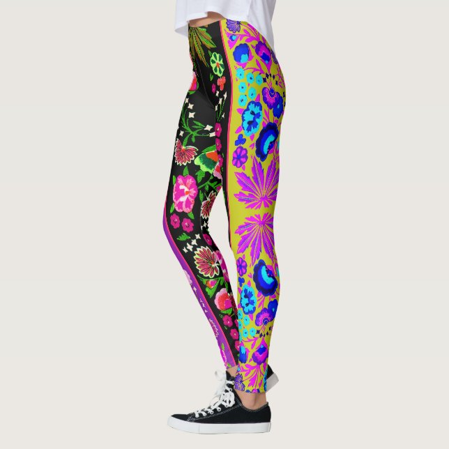 Vintager indischer Boho Floral Multi Leggings (Links)