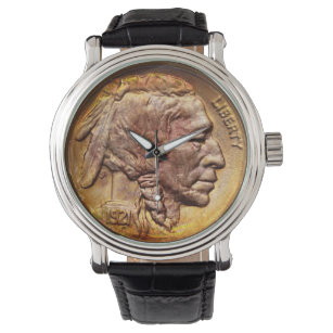Vintager indischer Leiter Nickel Coin Native Ameri Armbanduhr