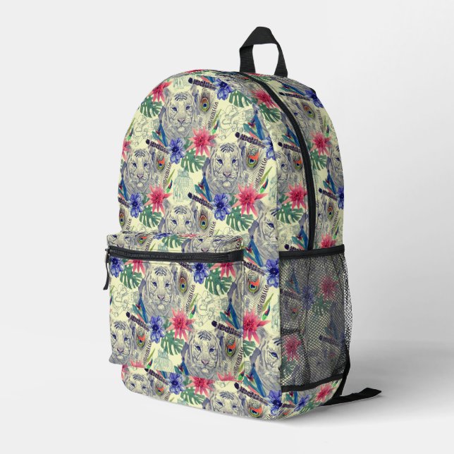 Vintager indischer Stil Tiger Muster Bedruckter Rucksack (Rückseitige Ecke Rechts)