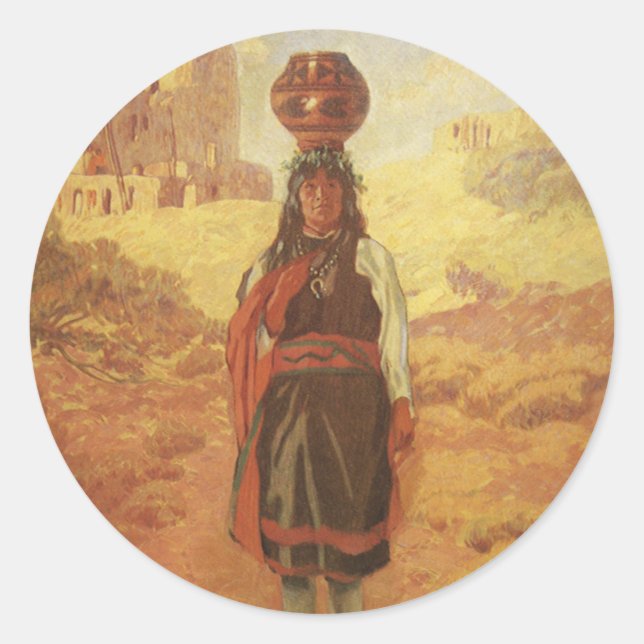 Vintager indischer Wasserträger von EW Rollins Runder Aufkleber (Vorderseite)