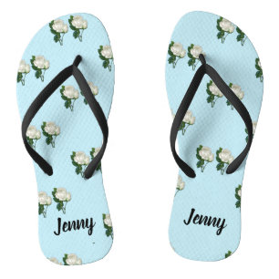 Vintager individuelle Name mit Rosen auf weißem Ro Flip Flops