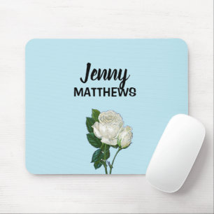 Vintager individuelle Name mit Rosen auf weißem Ro Mousepad