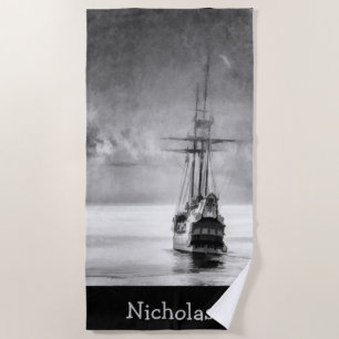 Vintager Individuelle Name-Spaß für Piraten Strandtuch